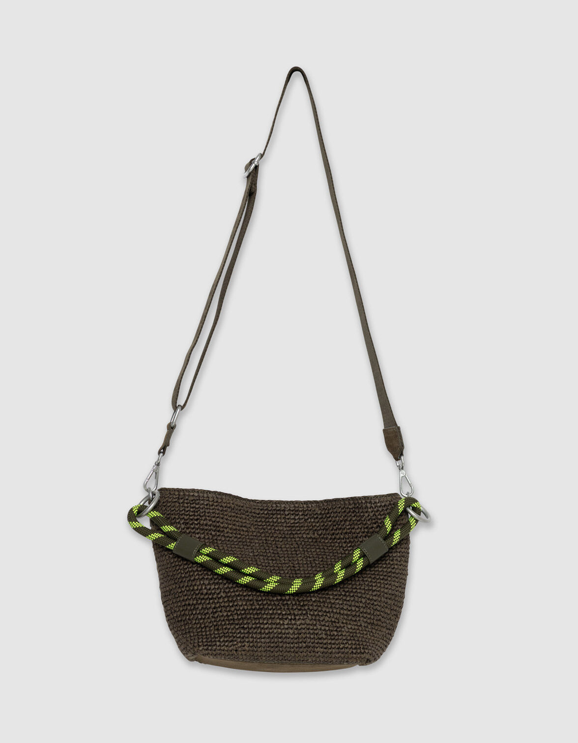 Sac seau kaki raphia tressé double anse Femme