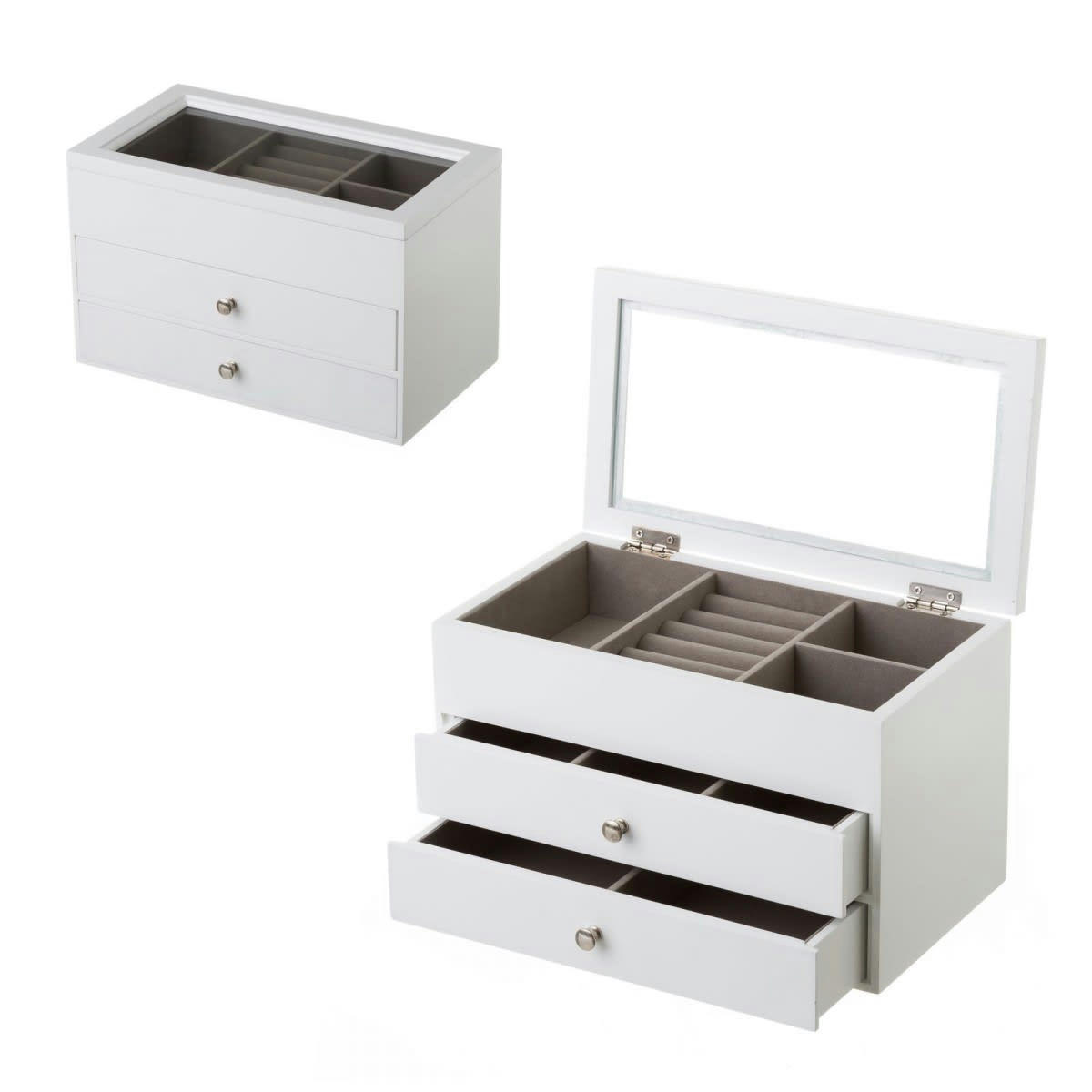 - Coffret à bijoux en bois blanc avec 2 tiroirs
