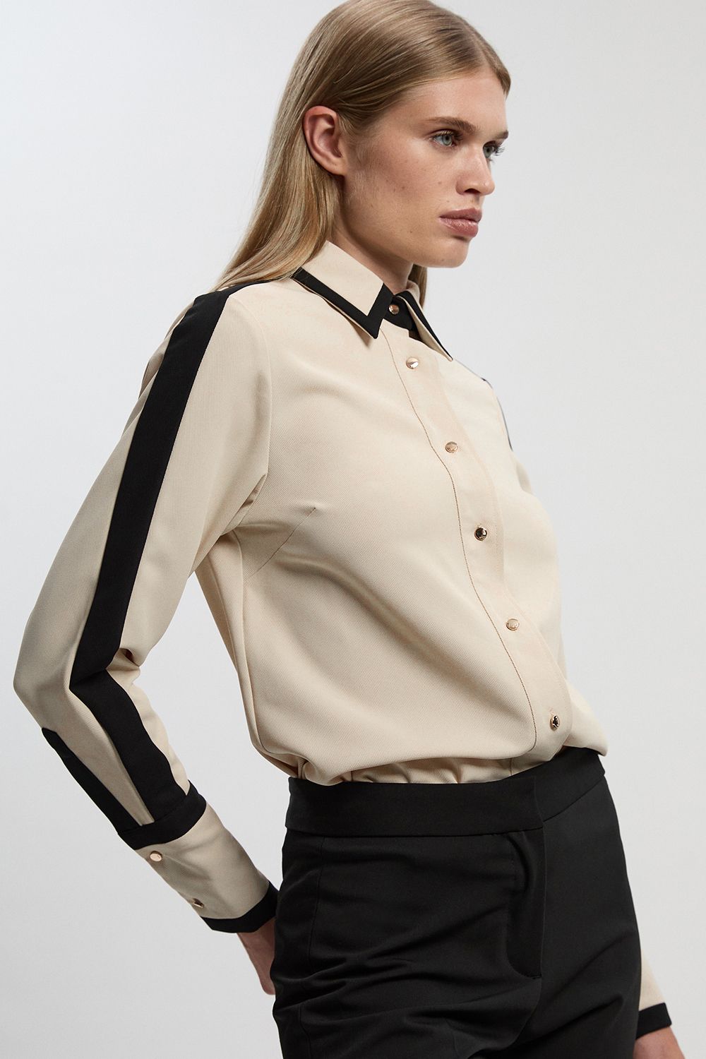 KarenMillen Petite Twill Contrast Hardware Collared Woven Shirt
