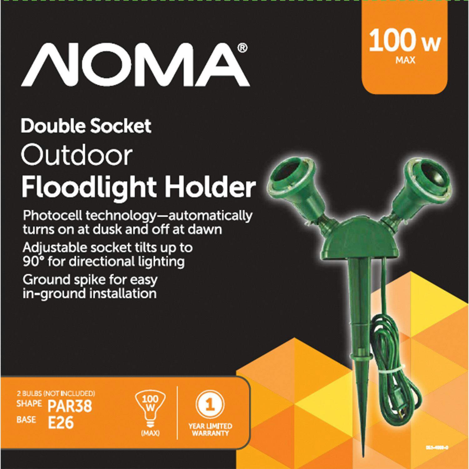 NOMA Outdoor Double Socket Flood Light with Ground Spike, Weather-Resistant,