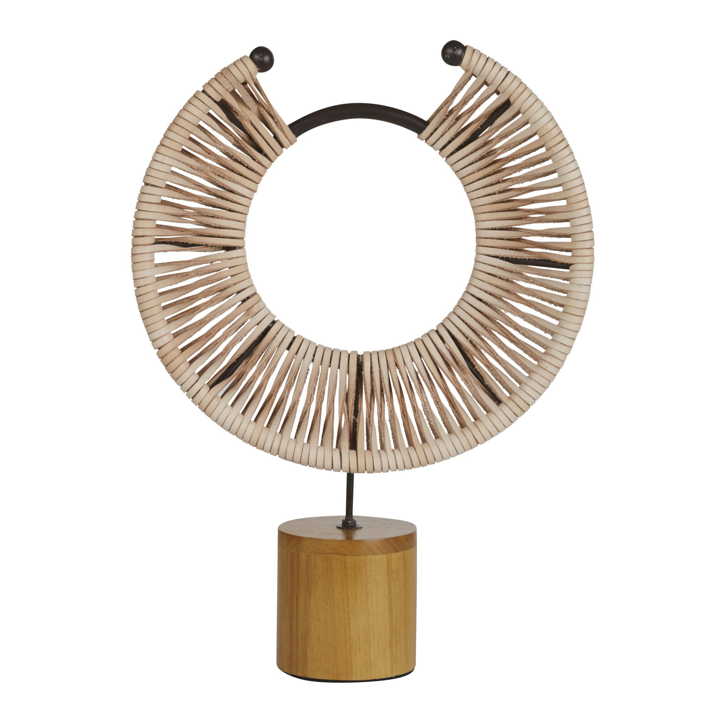 NAMIBIA - Statue arche en cuir de vache et acier recyclé sur base en bois de pin H44