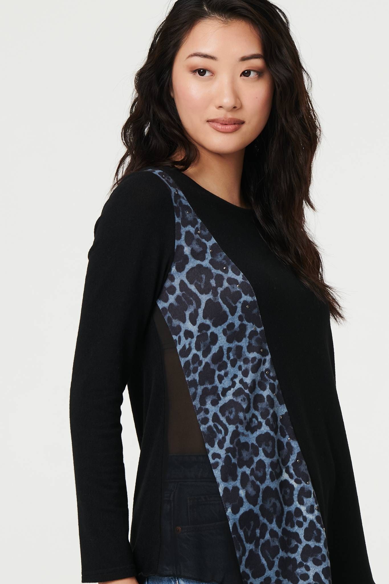 Izabel London Animal Print Asymmetric Long Sleeve Top