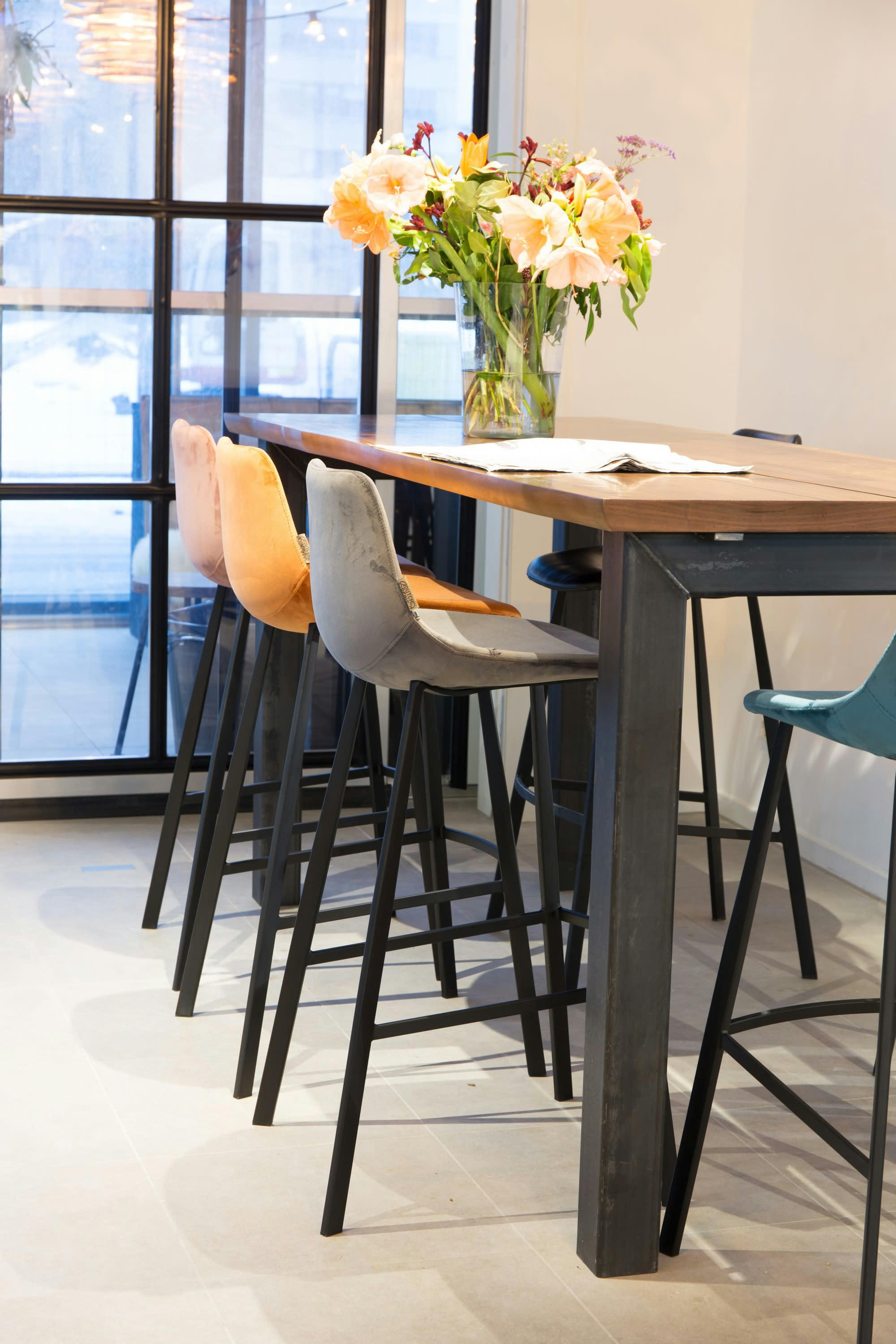 FRANKY - Tabouret de bar en velours gris