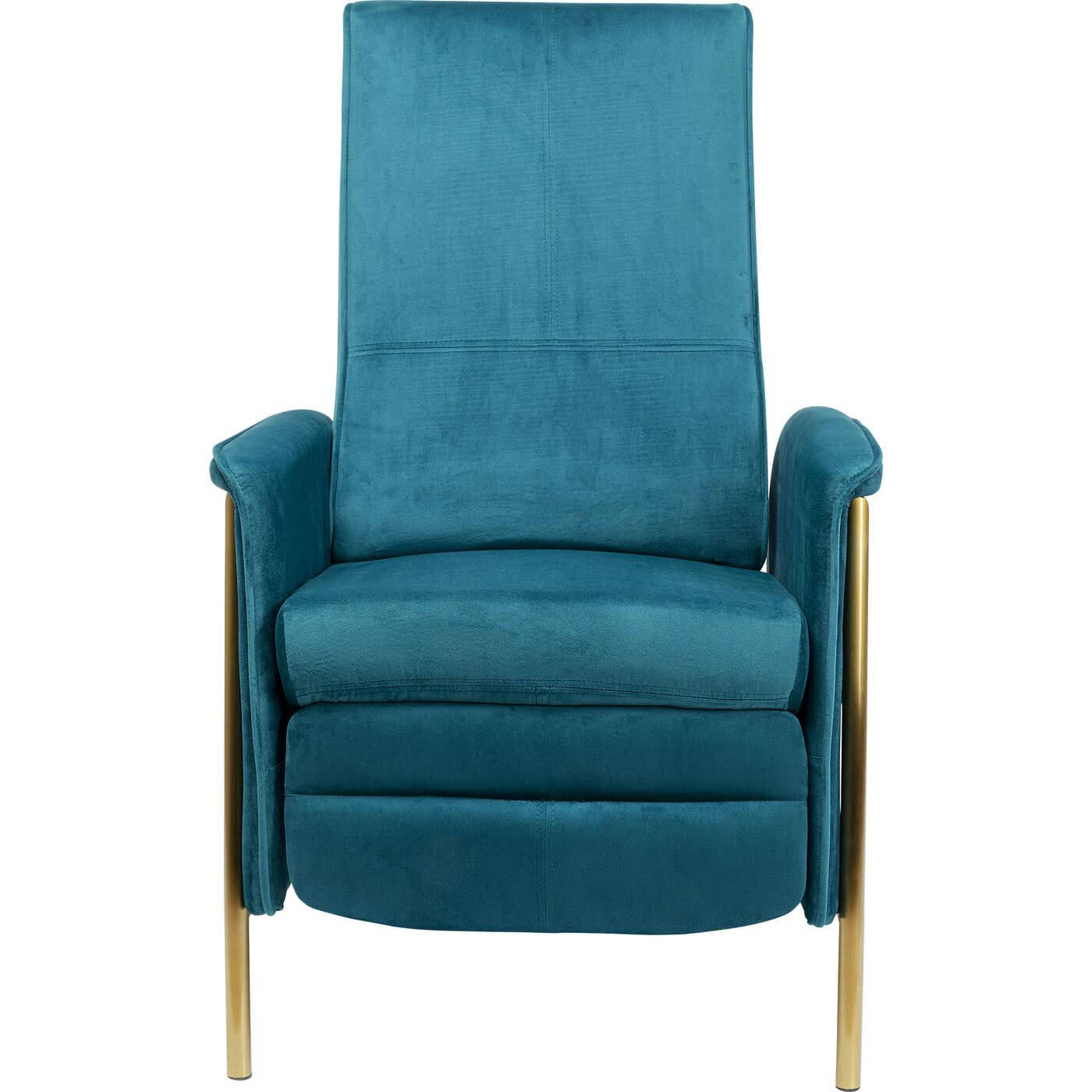 LAZY - Fauteuil inclinable en velours bleu pétrole et acier doré
