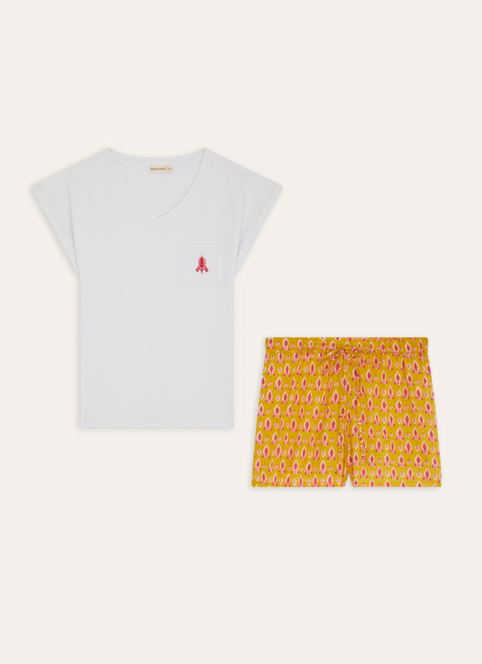 ENSEMBLE PYJAMA SHORT EN COTON IMPRIMÉ JAUNE