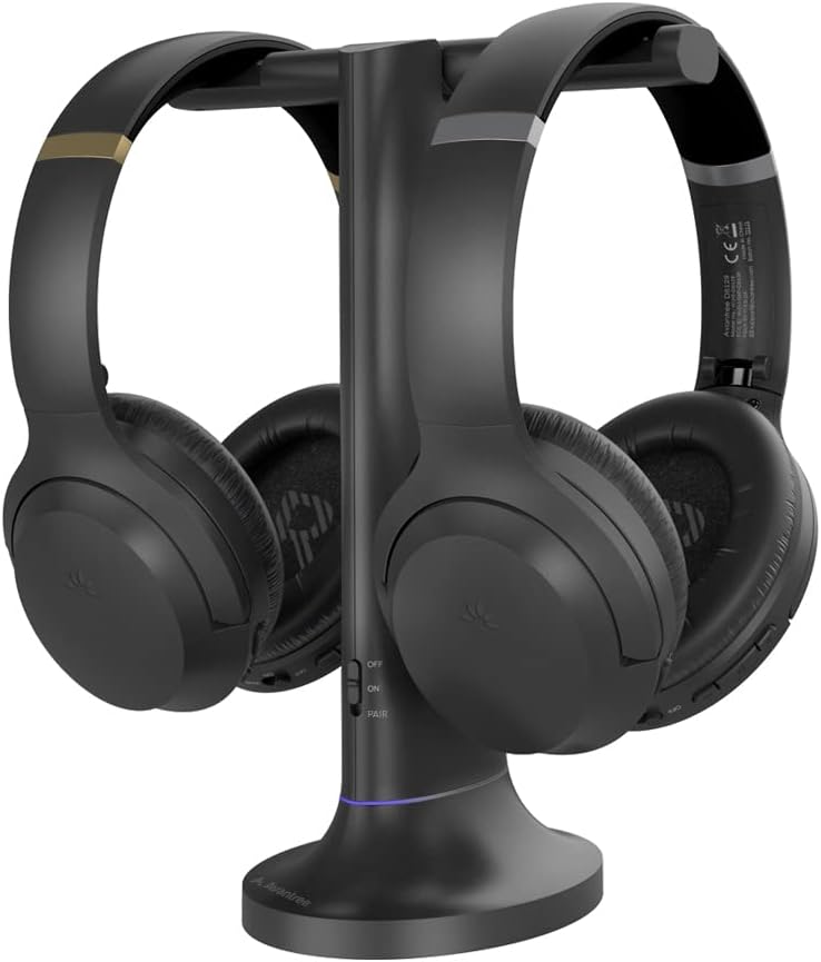 Avantree Duet - Dual Wireless Headphones for TV Watching  Clear Voice & Loud Volume for Seniors and the Hard of Hearing  Easy Plug & Play Setup  with 2.4GHz RF Transmitter & Charging Dock