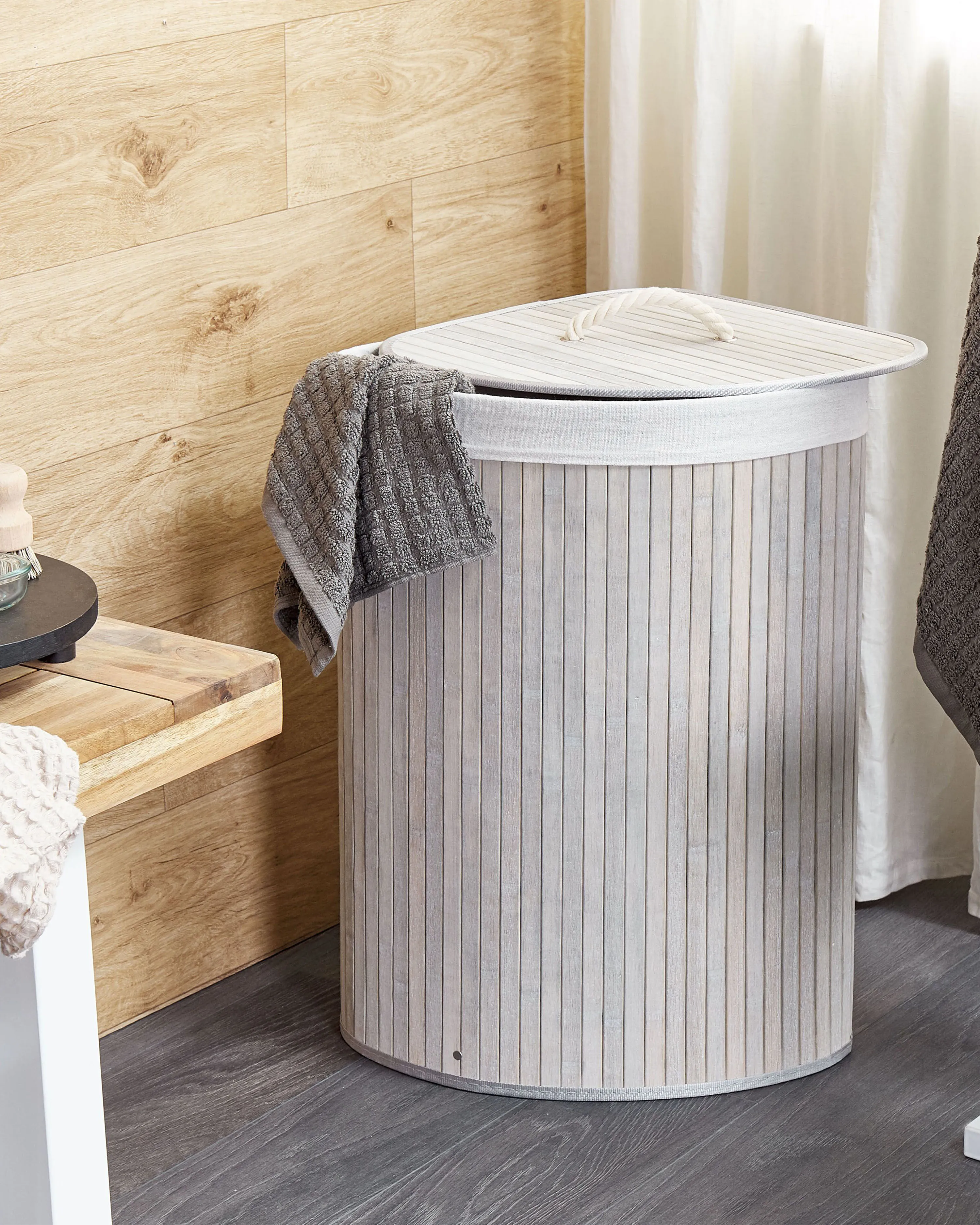 Laundry Basket MATARA Bamboo Light Grey 57 L