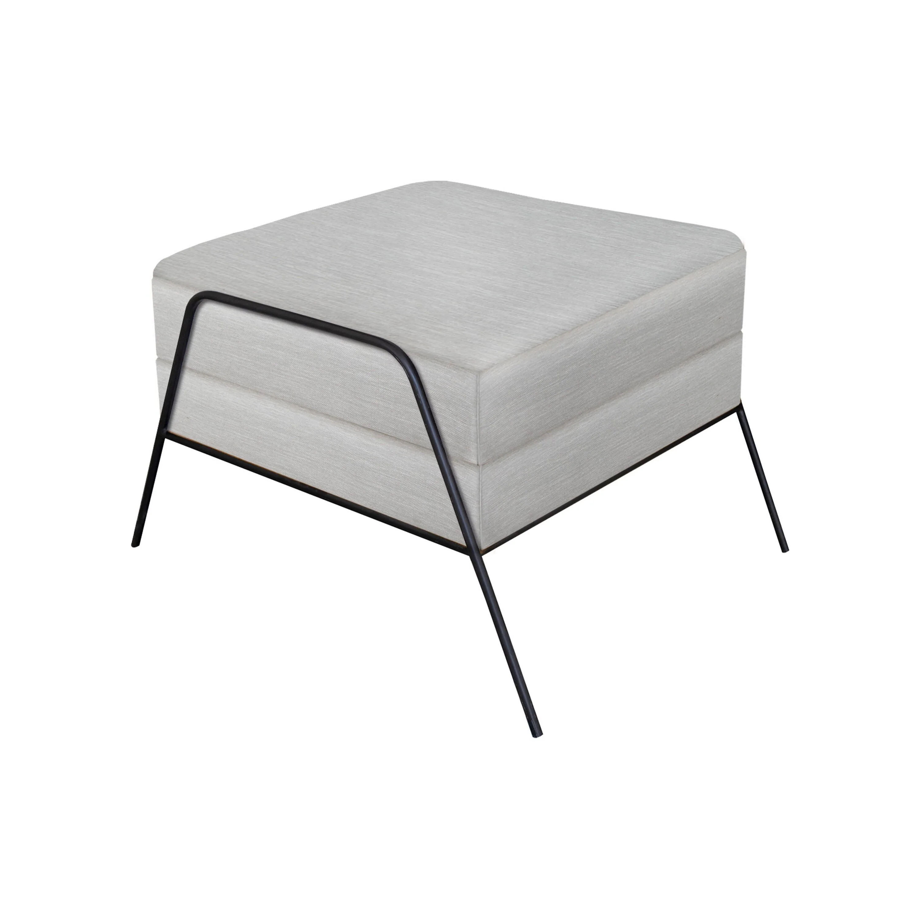 Tyna Ottoman, 27 Inch, Industrial Style Black Iron Legs, White Polyester