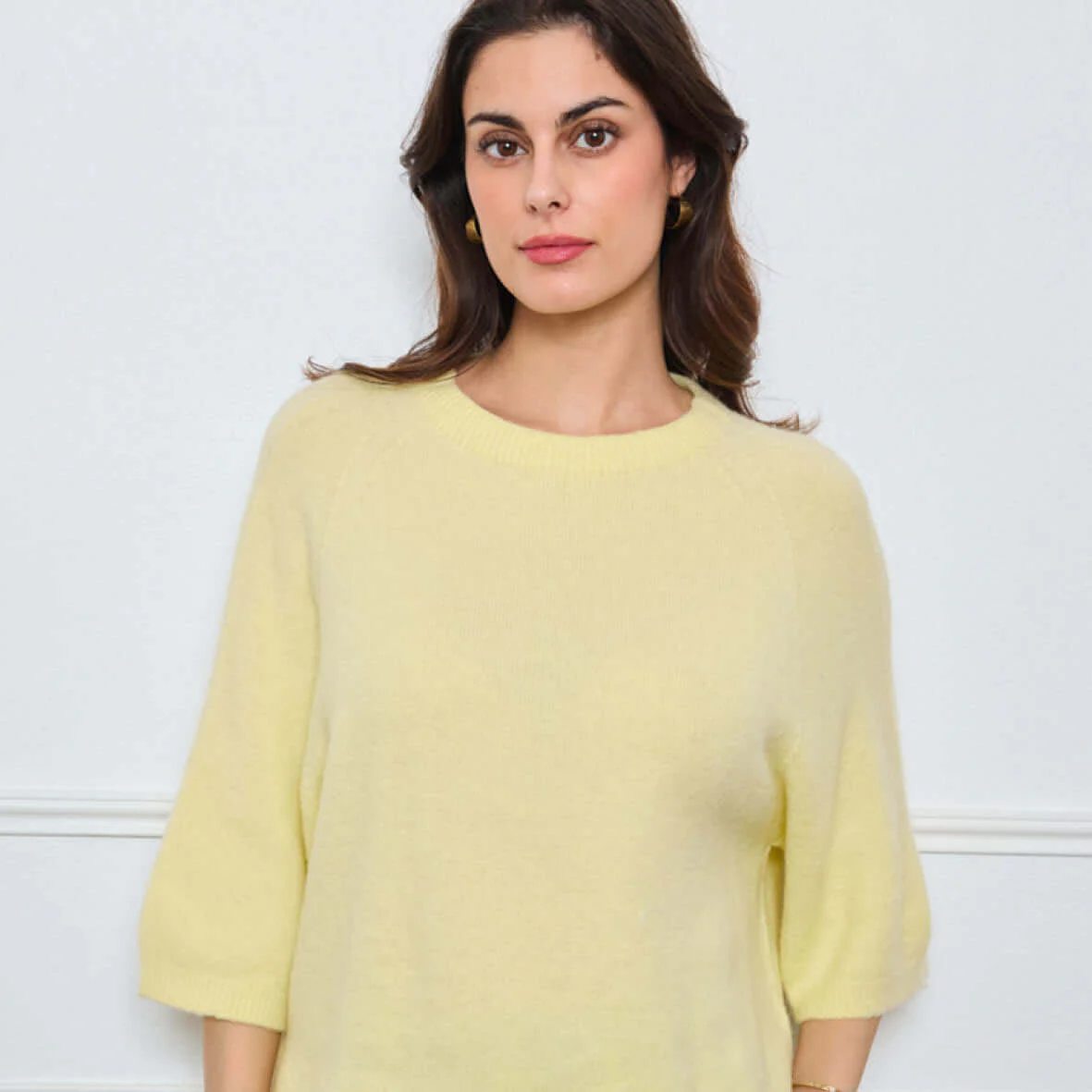 COL ROND AVEC MANCHES 3/4 LOUIE JAUNE POUSSIN