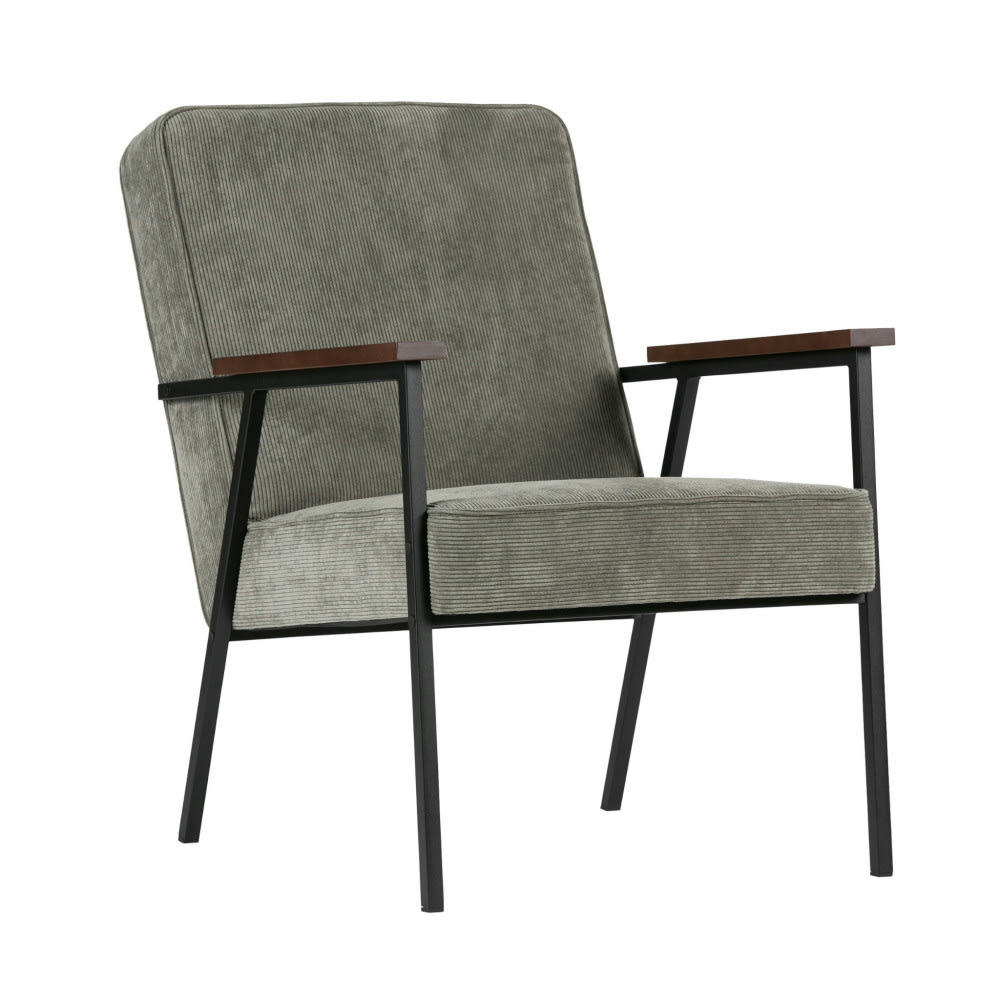 SALLY - Fauteuil en velours côtelé et métal gris clair