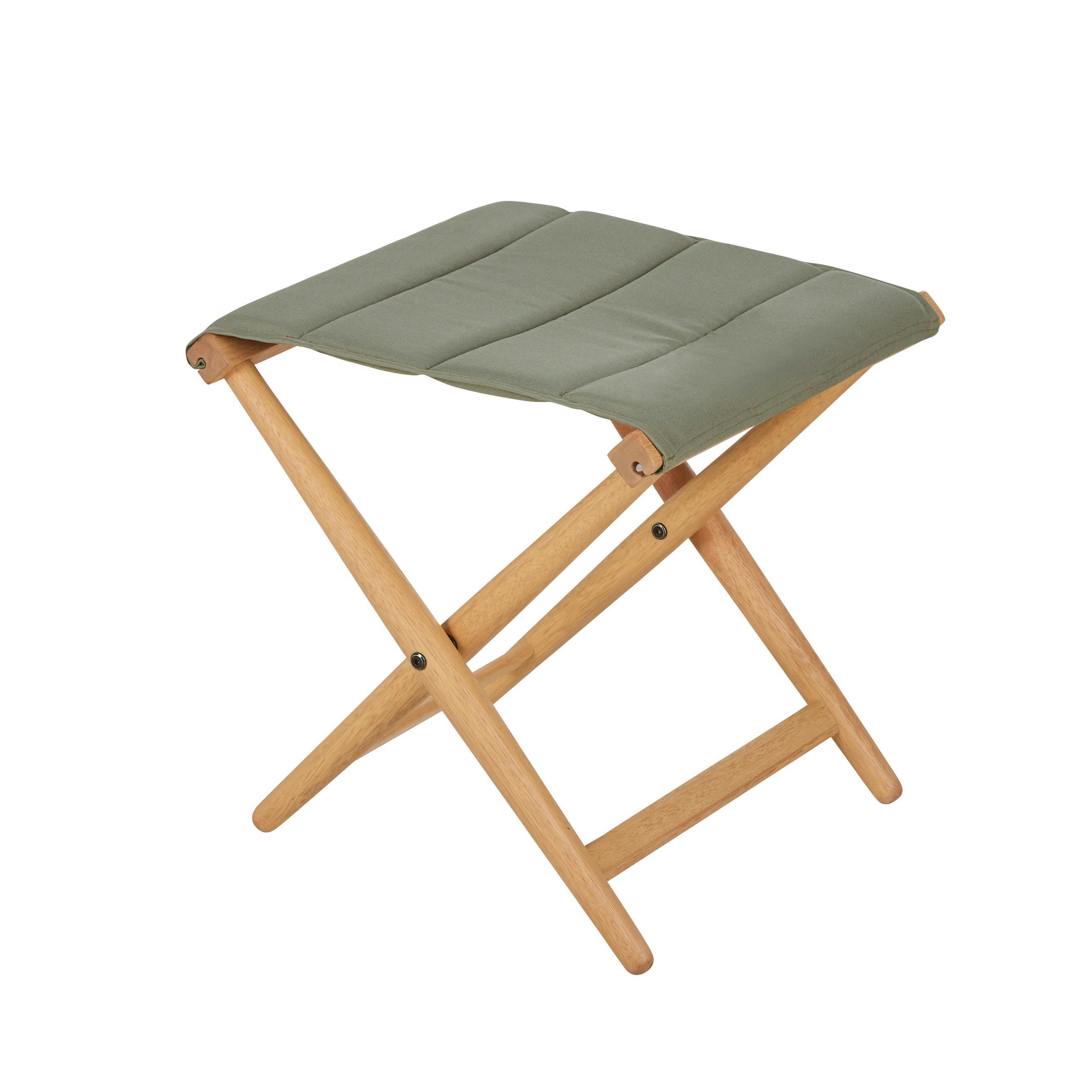 Varna - Tabouret pliant en bois d'eucalyptus et toile en polyester recyclé vert kaki