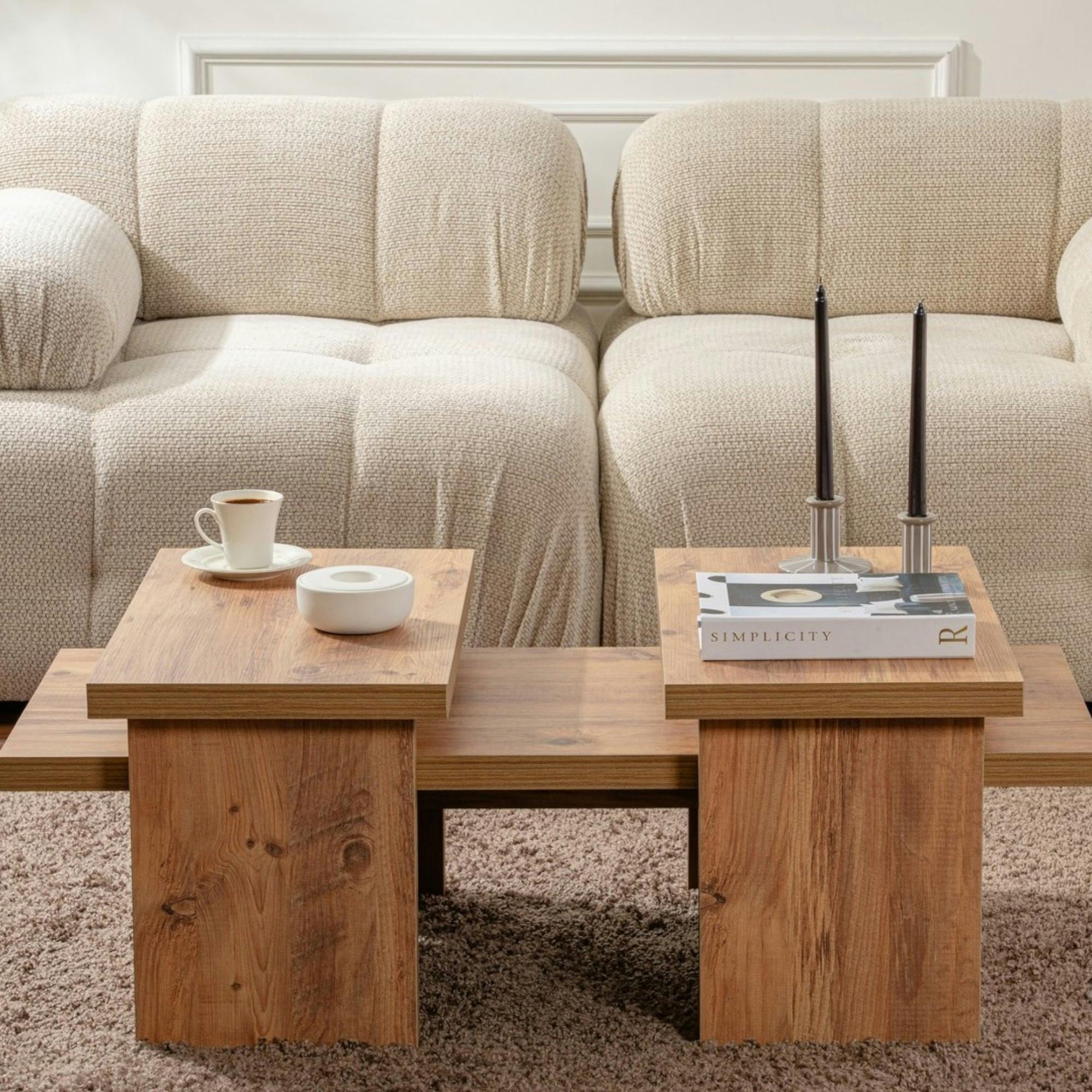 Table basse gigogne design – effet bois (3 pièces) MARFA