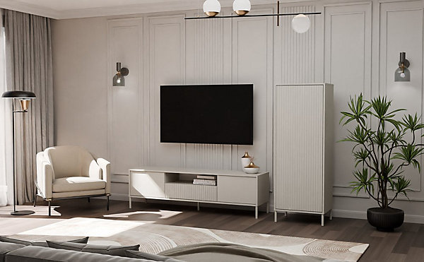 KAMARO - Armoire moderne 3 étagères - 147.5x53.5x40cm - Meuble de rangement - Beige Cachemire