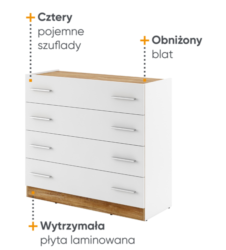 Komoda ENTON 4,biały/dąb stirling