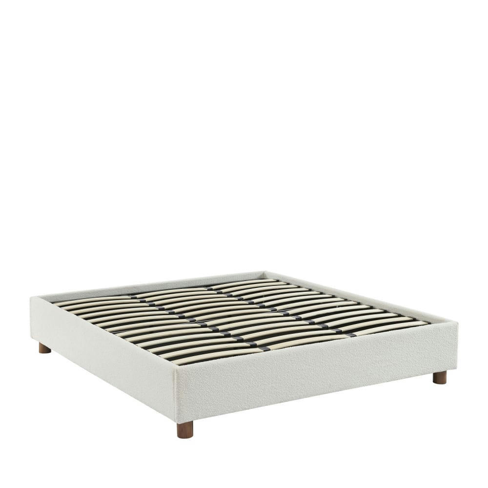 MILLO - Lit coffre en tissu bouclette 180x200cm ecru