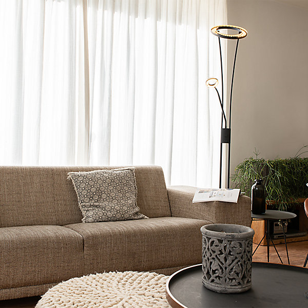 Lampadaire moderne noir avec LED et bras de lecture - Divine