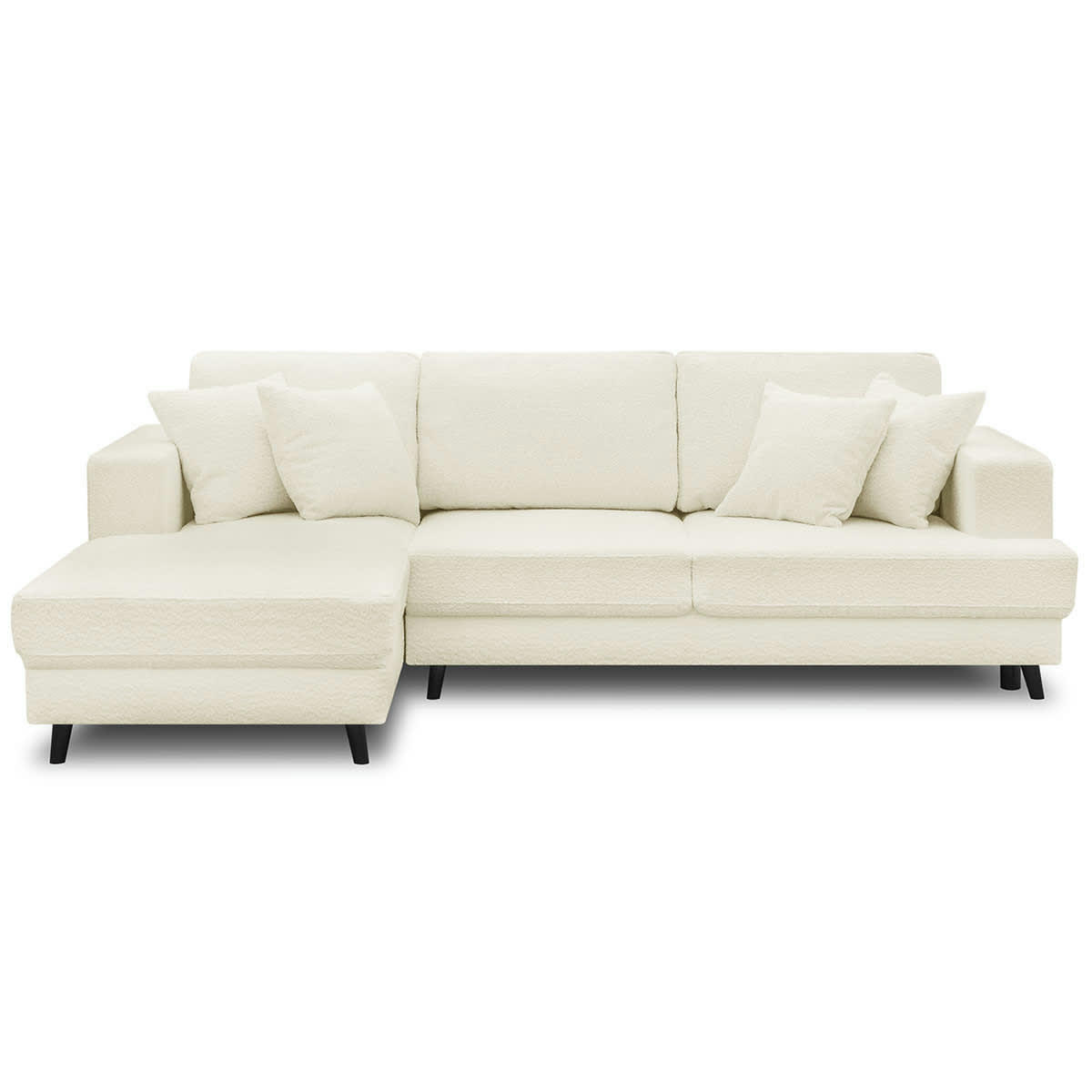 MARCEAU - Canapé d'angle gauche convertible 4 places en tissu bouclette écru