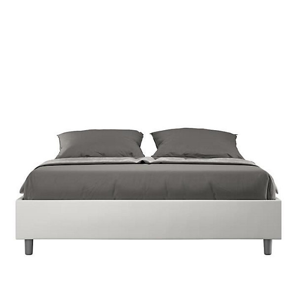 Lit Sommier sans sommier capitonné 160x190 simili cuir Azelia blanc