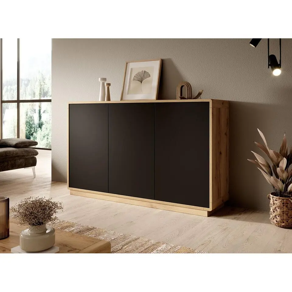 Meubella - Dressoir Acuna - Mat zwart - Eiken - 160 cm