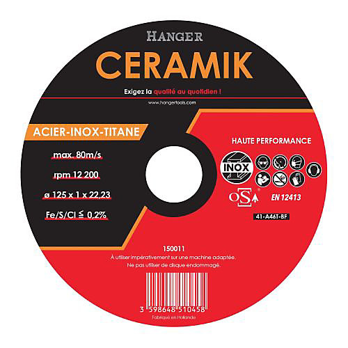 Disque à tronçonner CERAMIK haute performances 125 x 1mm - HANGER - 150011