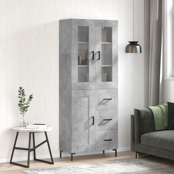 Szafka Regał Witrynka Szara Beton z Drzwiami Szklanymi 69.5x34x180 cm