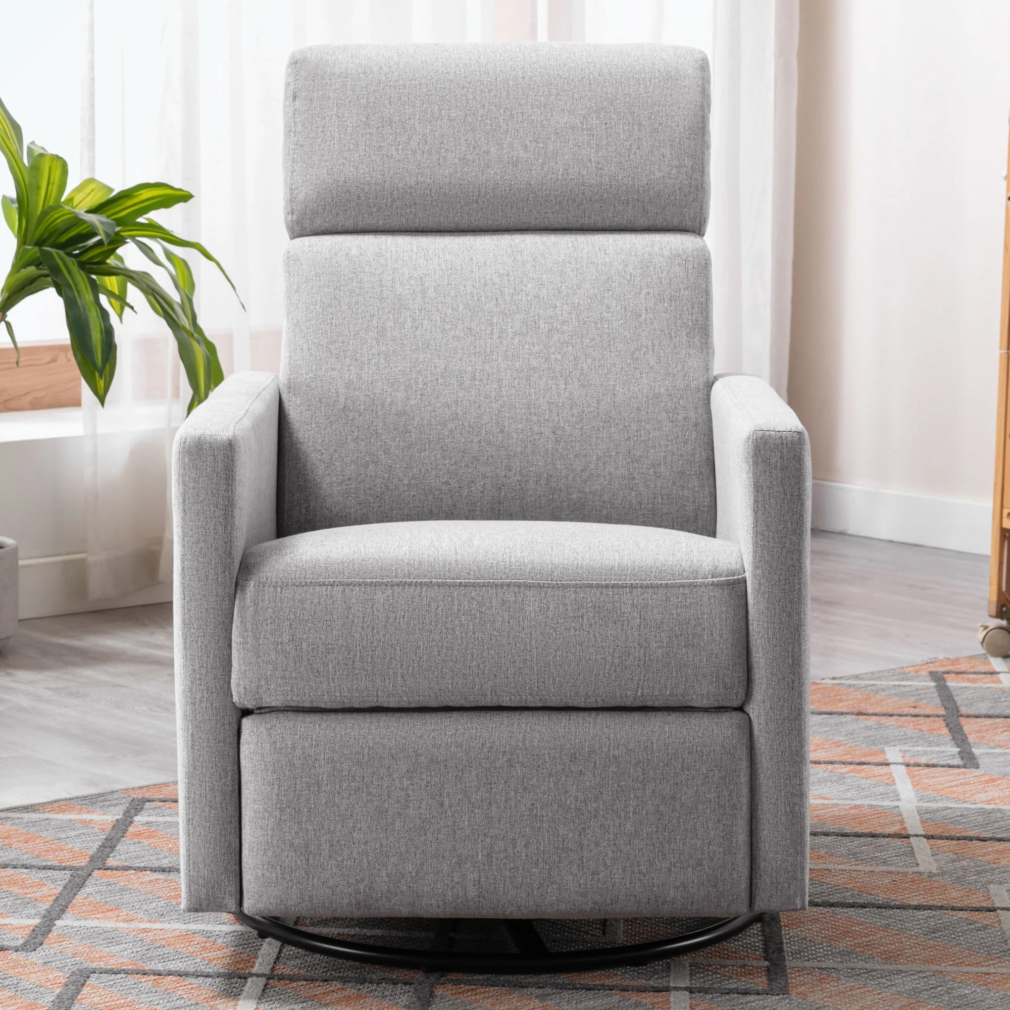 Modern Upholstered Plush Seating Glider Swivel Recliner Chair