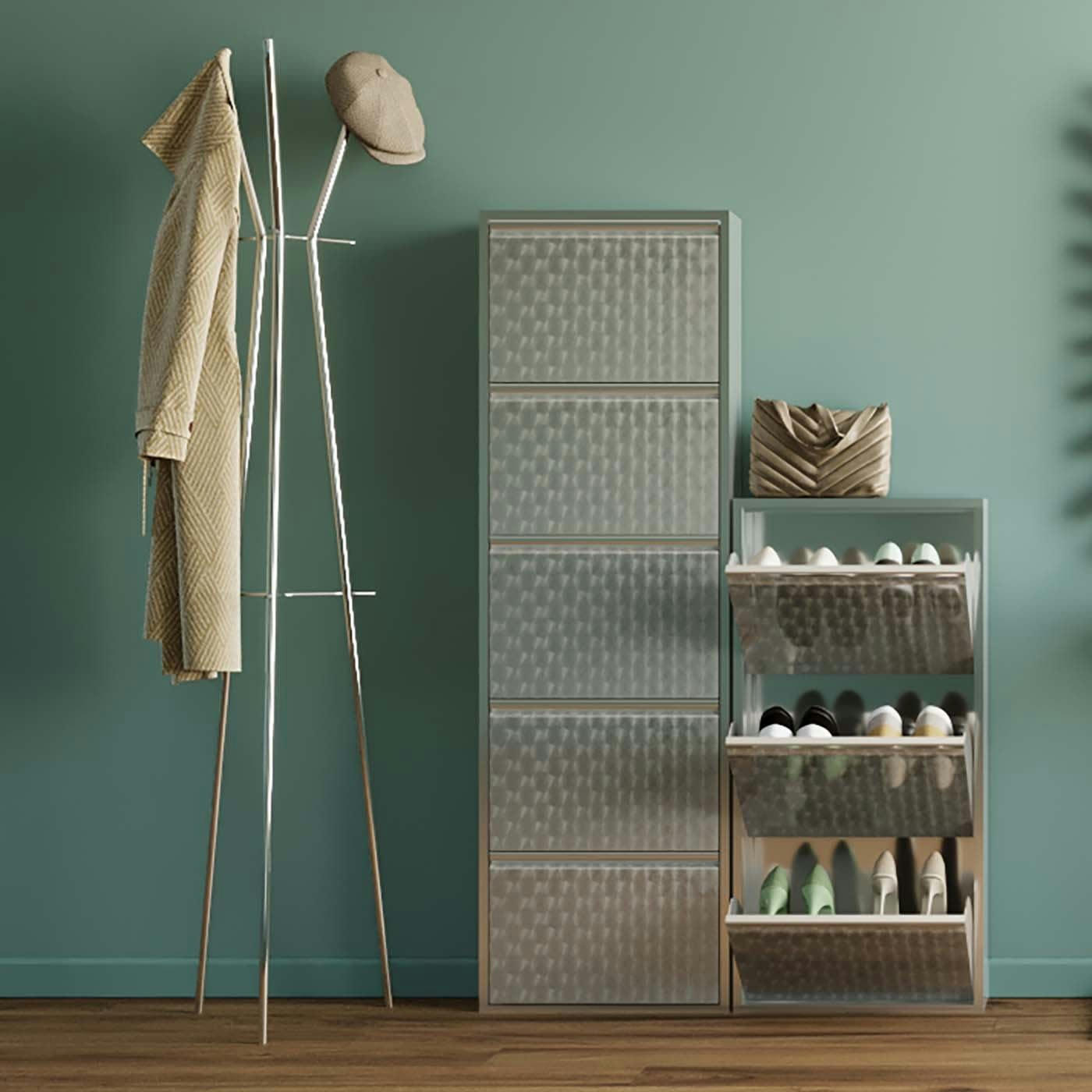 CARUSO - Casier à chaussures 3 tiroirs en acier gris