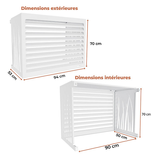 DECOAIRCO - Cache climatiseur extérieur métal - Cache clim, pompe à chaleur, protection groupe extérieur -Taille S - Blanc