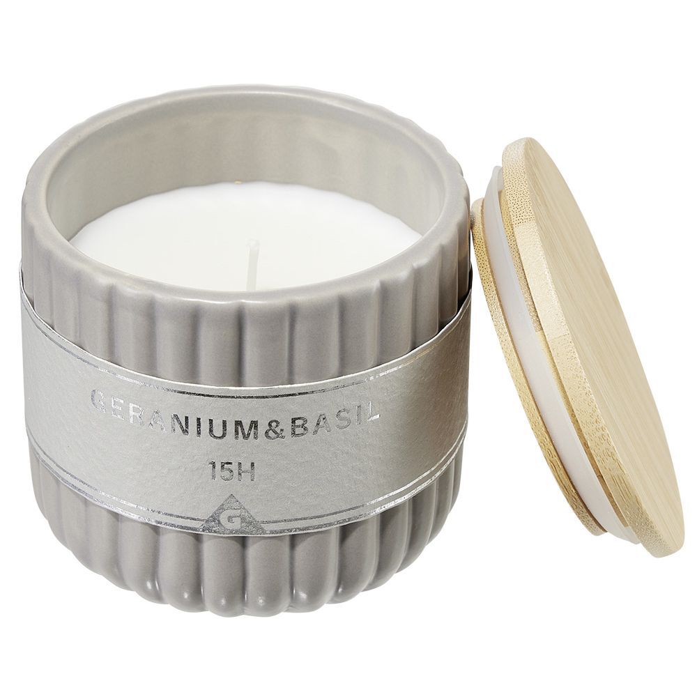 Bougie dans pot céramique et bambou Ø9xH8cm