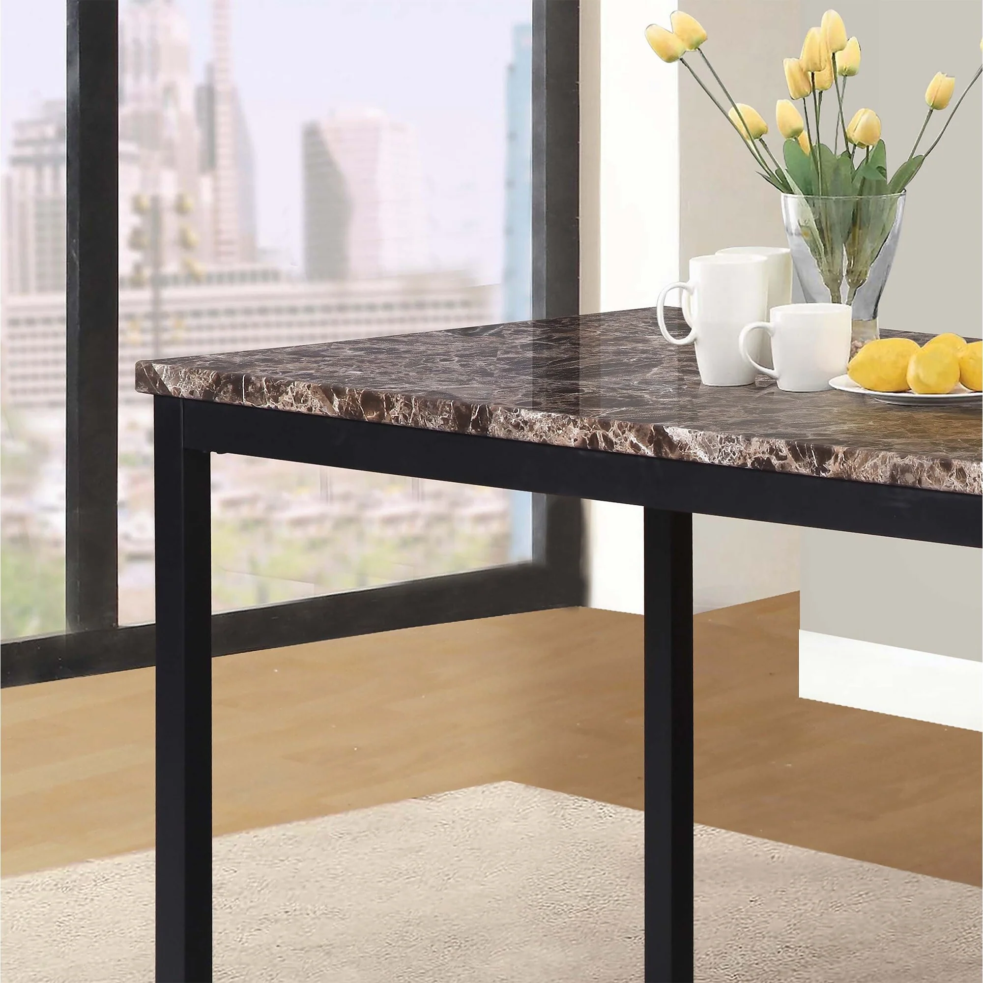 Metal Dining Table with Faux Marble Top