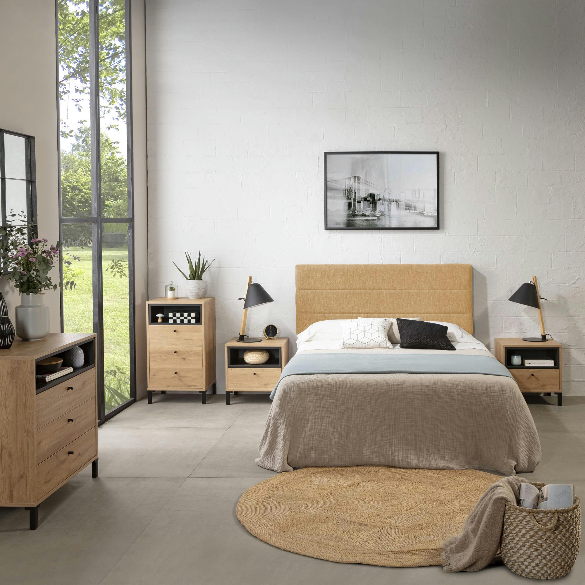 MICONOS - Tête de lit tapissée 160x60 cm couleur moutarde, 8 cm d'épaisseur