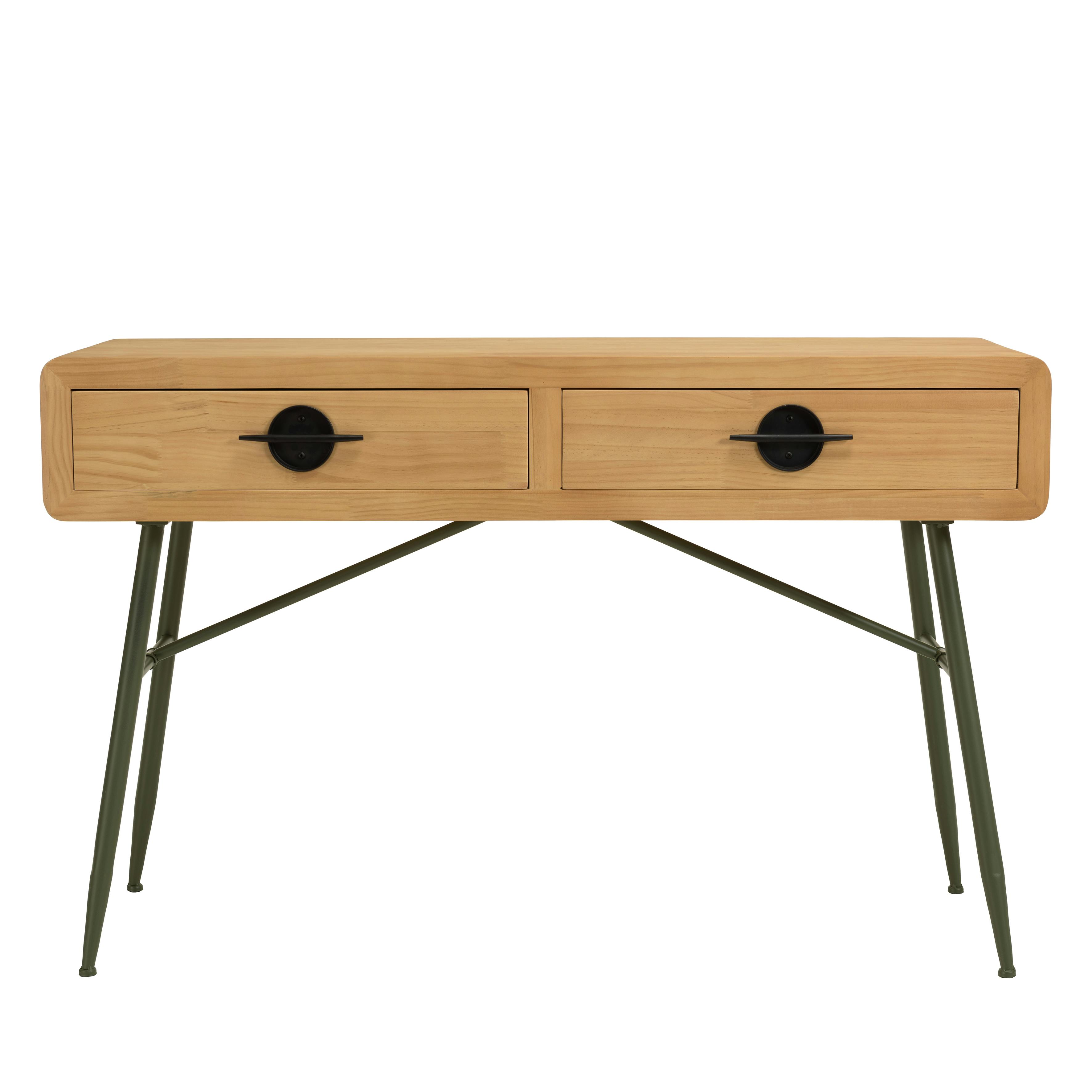 Console bois clair et pieds métal vert BAGAN