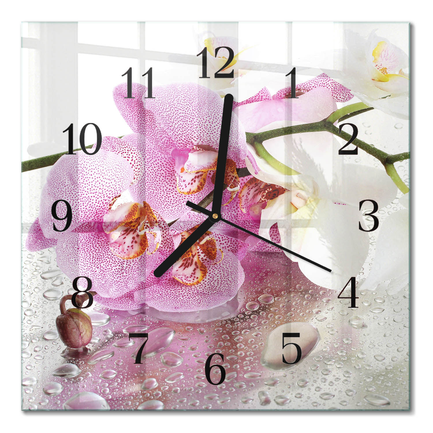 Zegar kuchenny 30x30 Orchidea nowoczesny na ścianę