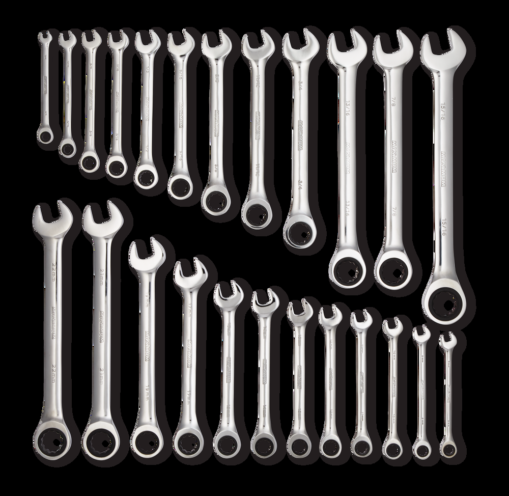 MAXIMUM Professional Grade Ratcheting Wrench Set, SAE/Metric, Chrome Plating, 24-pc