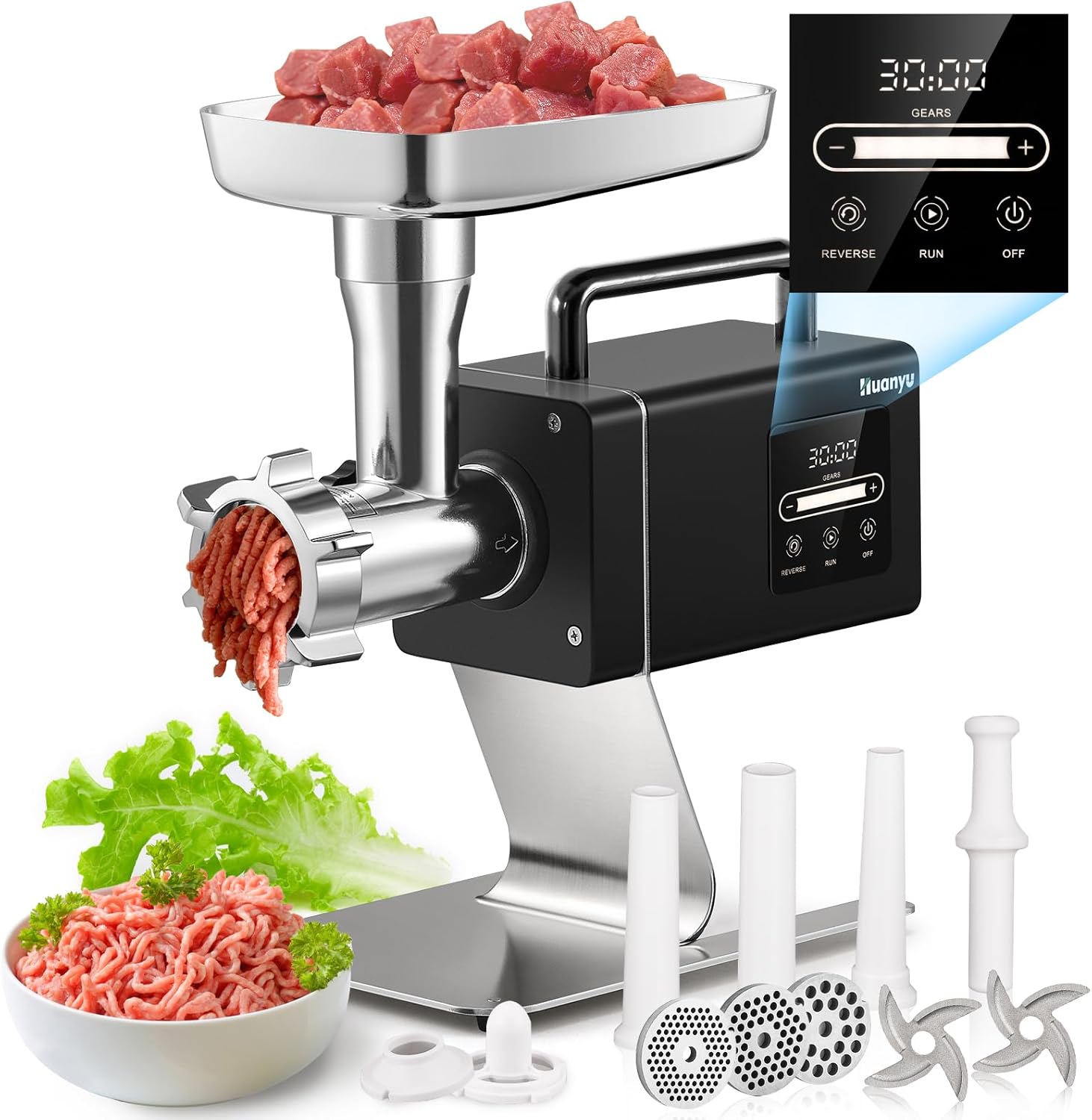 Huanyu Commercial Heavy Duty Meat Grinder - 1.3HP Bone Grinder for Pet Food, Stainless Steel with Touchscreen, Effortless Meat & Bone Processing, #12