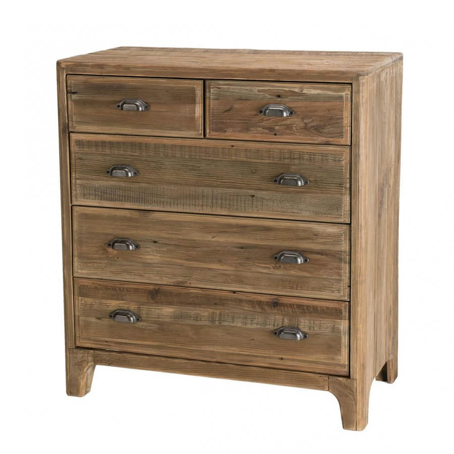 ANDRIAN - Meuble chiffonnier 5 tiroirs en pin recyclé