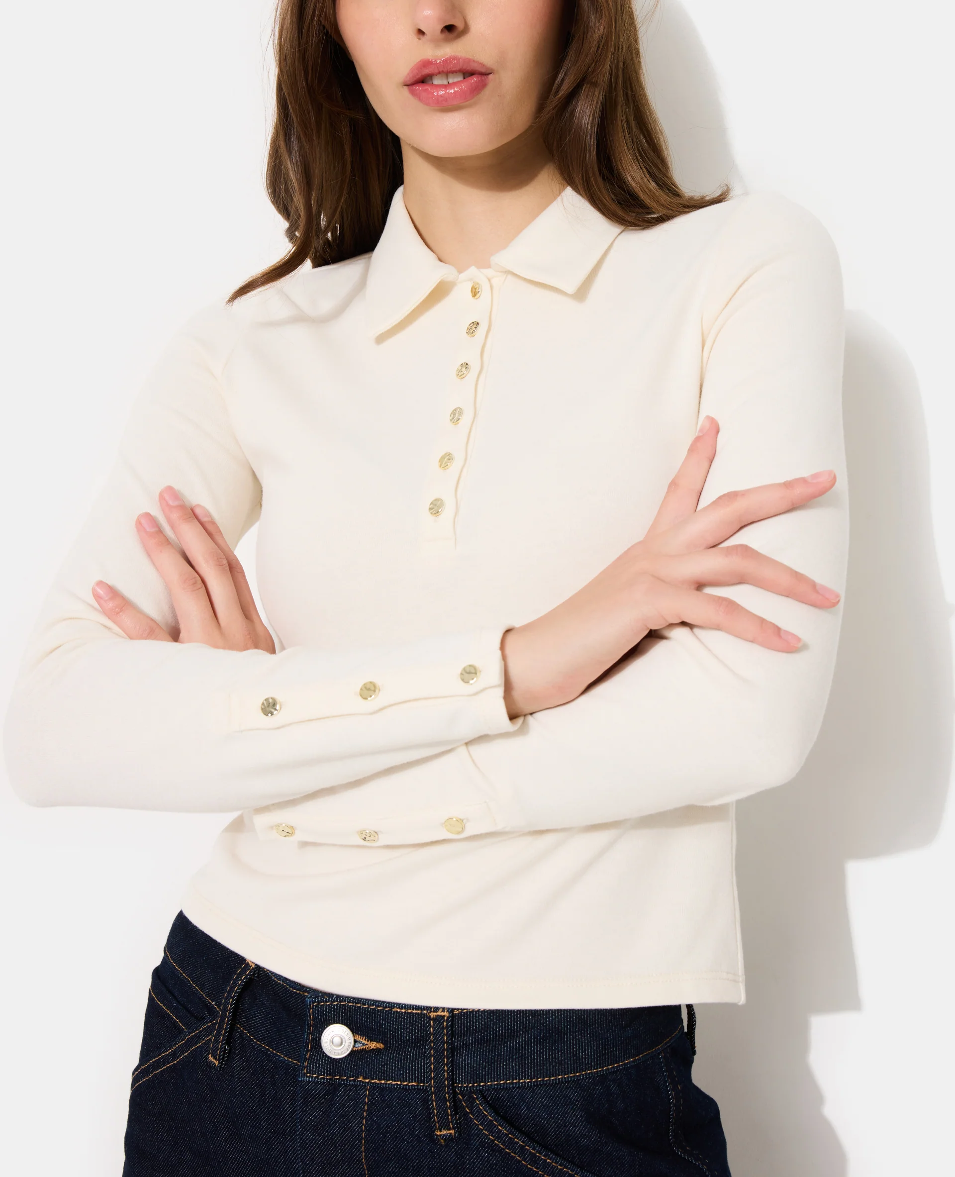 Polo manches longues boutons fantaisie