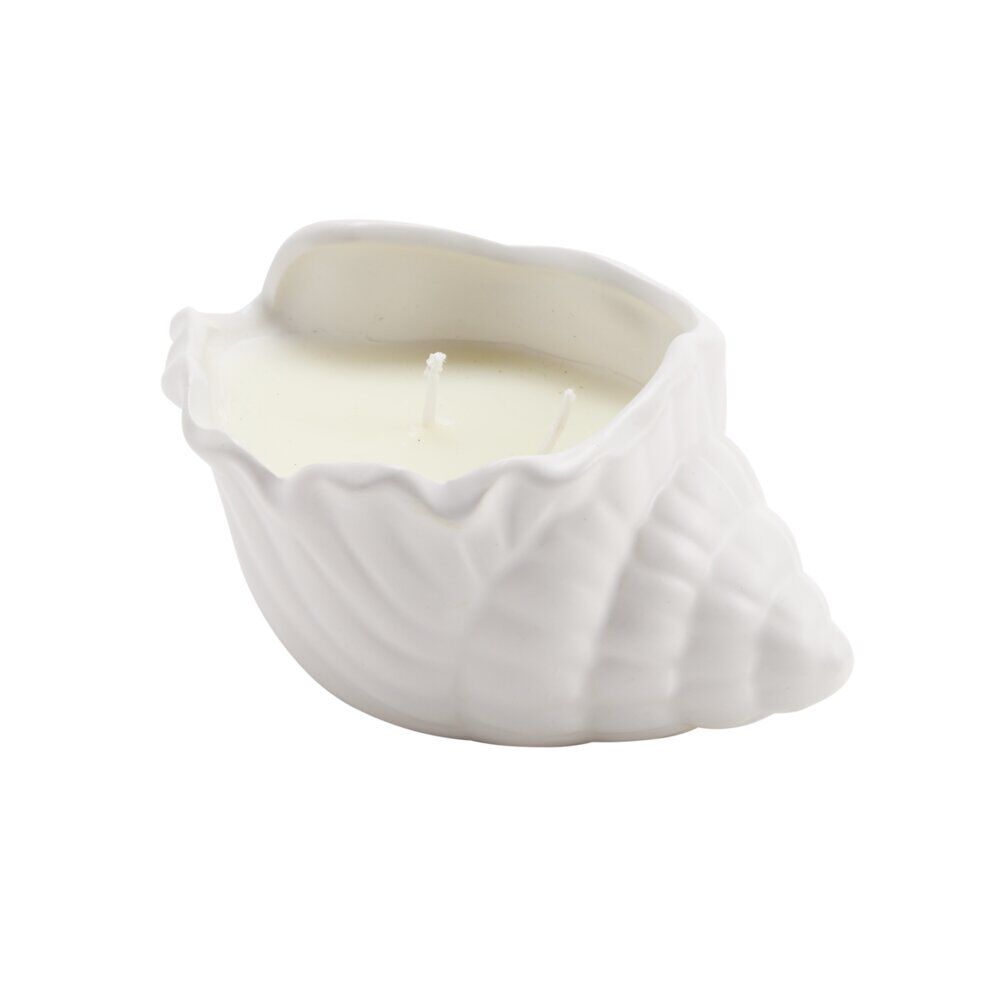 Bougie pot céramique forme coquillage blanc 14x9xH7cm (2 modèles)