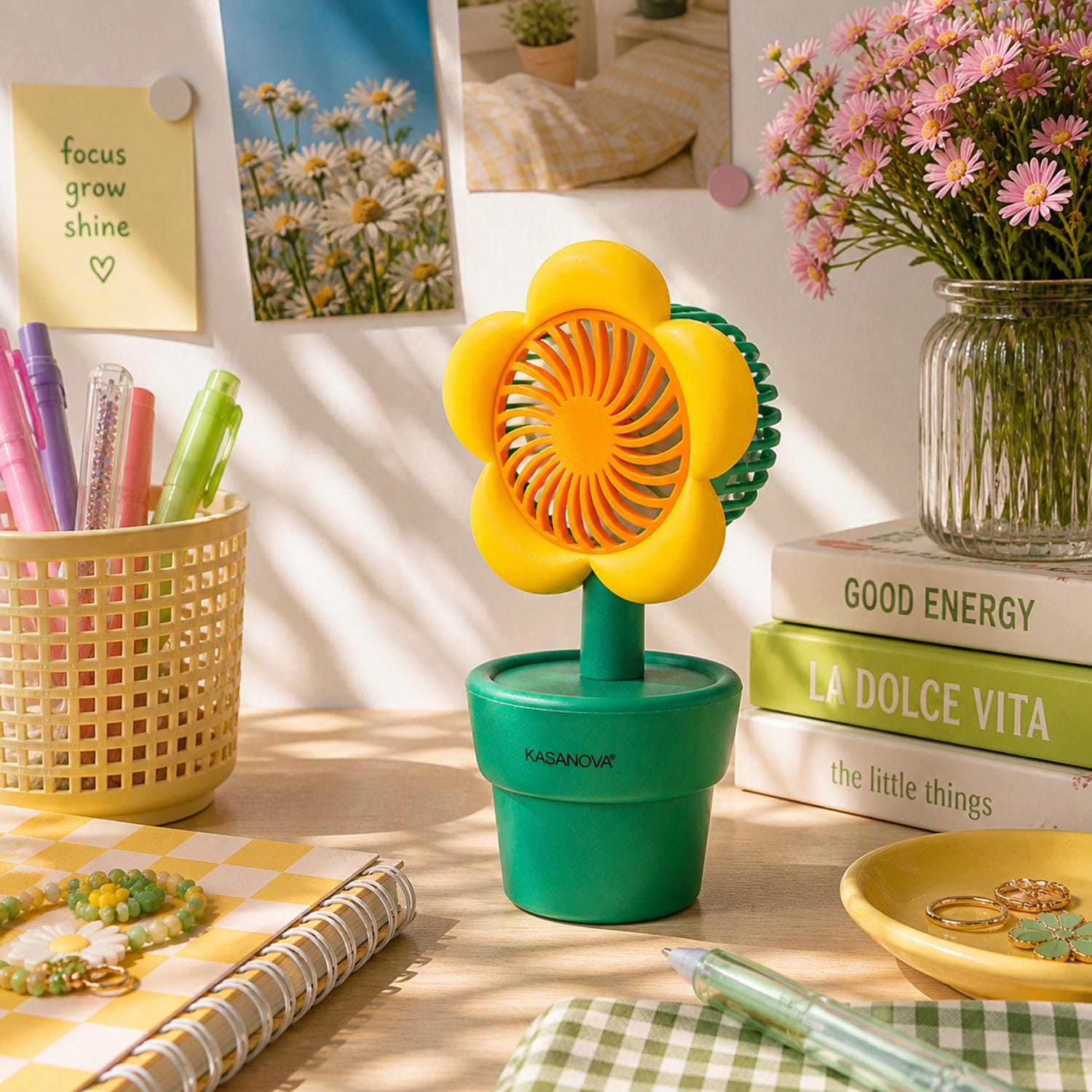 Mini ventilatore senza fili fiore giallo