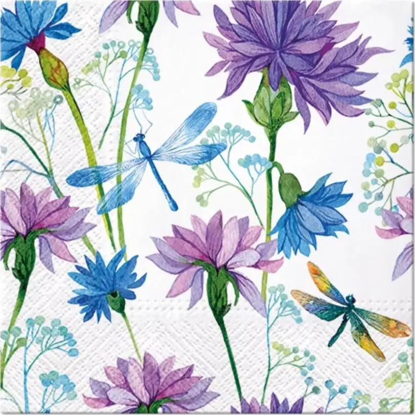 Serviette 20er-Set Blume mit Libelle