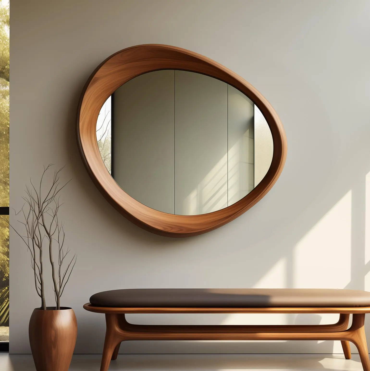 Walnut Irregular Mirror, Asymmetrical Wooden Mirror, Walnut Entryway Mirror, Decorative Wall Mirror, Mcm Mirror, Mirror Wall Decor
