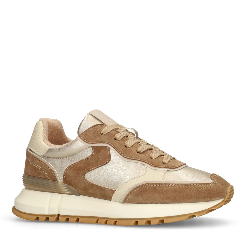 Manfield Gouden leren sneakers met suède details
