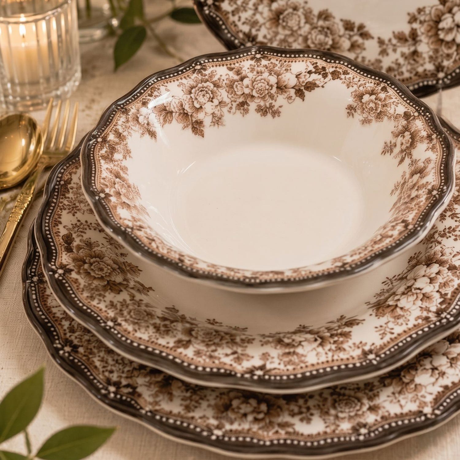 Set 24 piatti Velour marroni