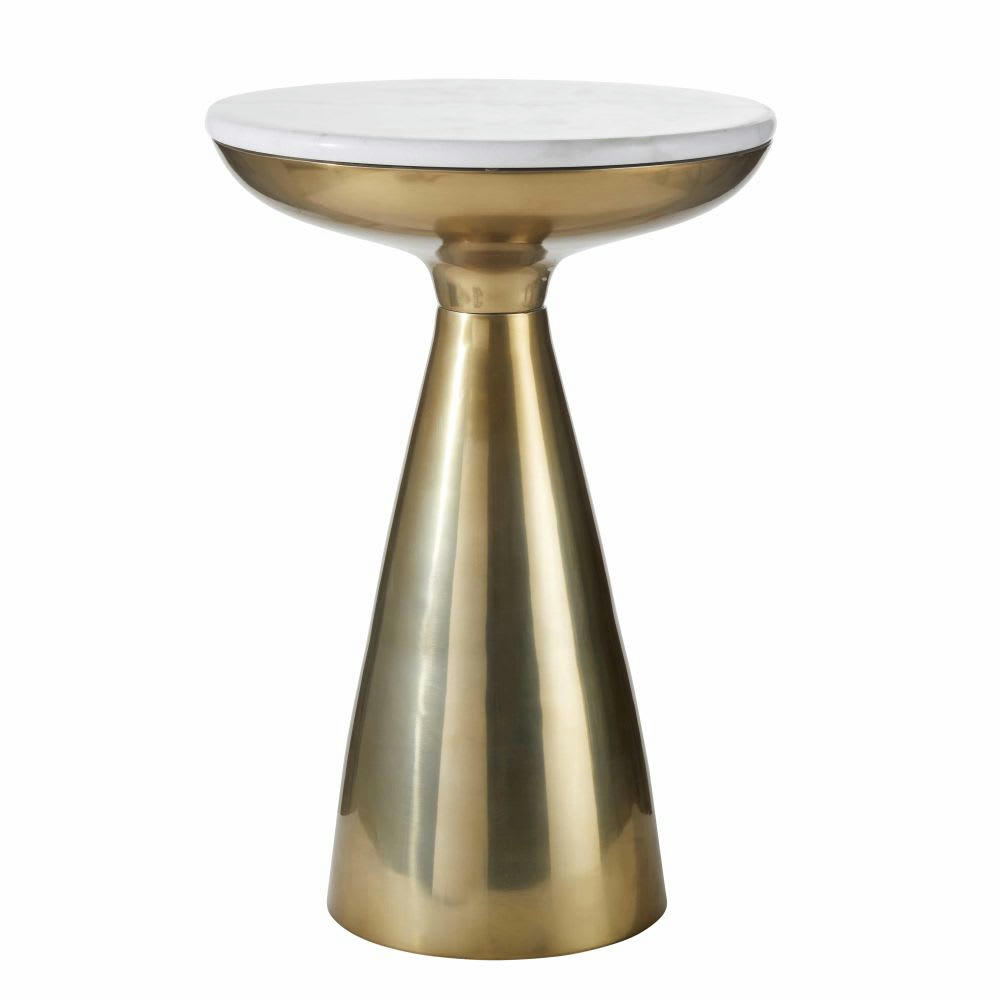 EZIA - Bout de canapé en aluminium doré et marbre blanc