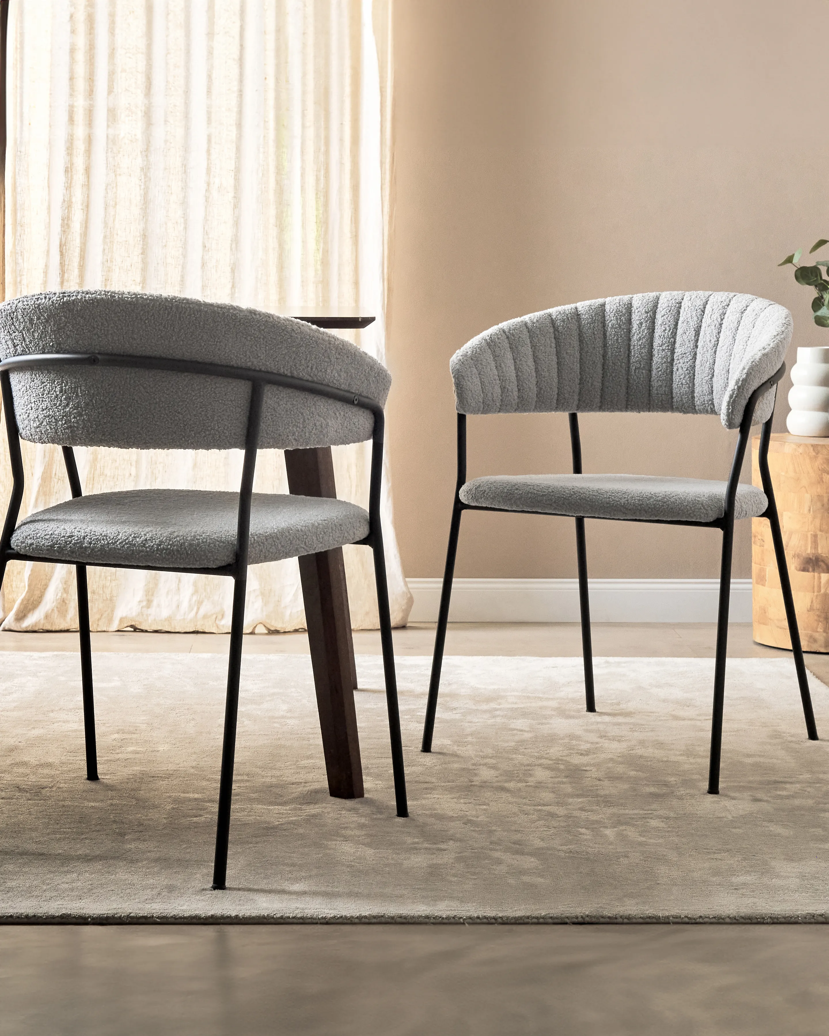 Set of 2 Dining Chairs MARIPOSA Boucle Grey