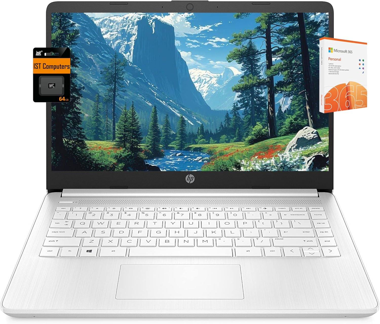 HP 14 Ultra Light Laptop for Student & Home (Intel Quad-Core N4120  4GB RAM  128GB(64GB + 64GB SD)  1-Year Office 365) 11-Hr Long Battery Life  Webcam  WiFi  Win 11 Home in S Mode - Snow White