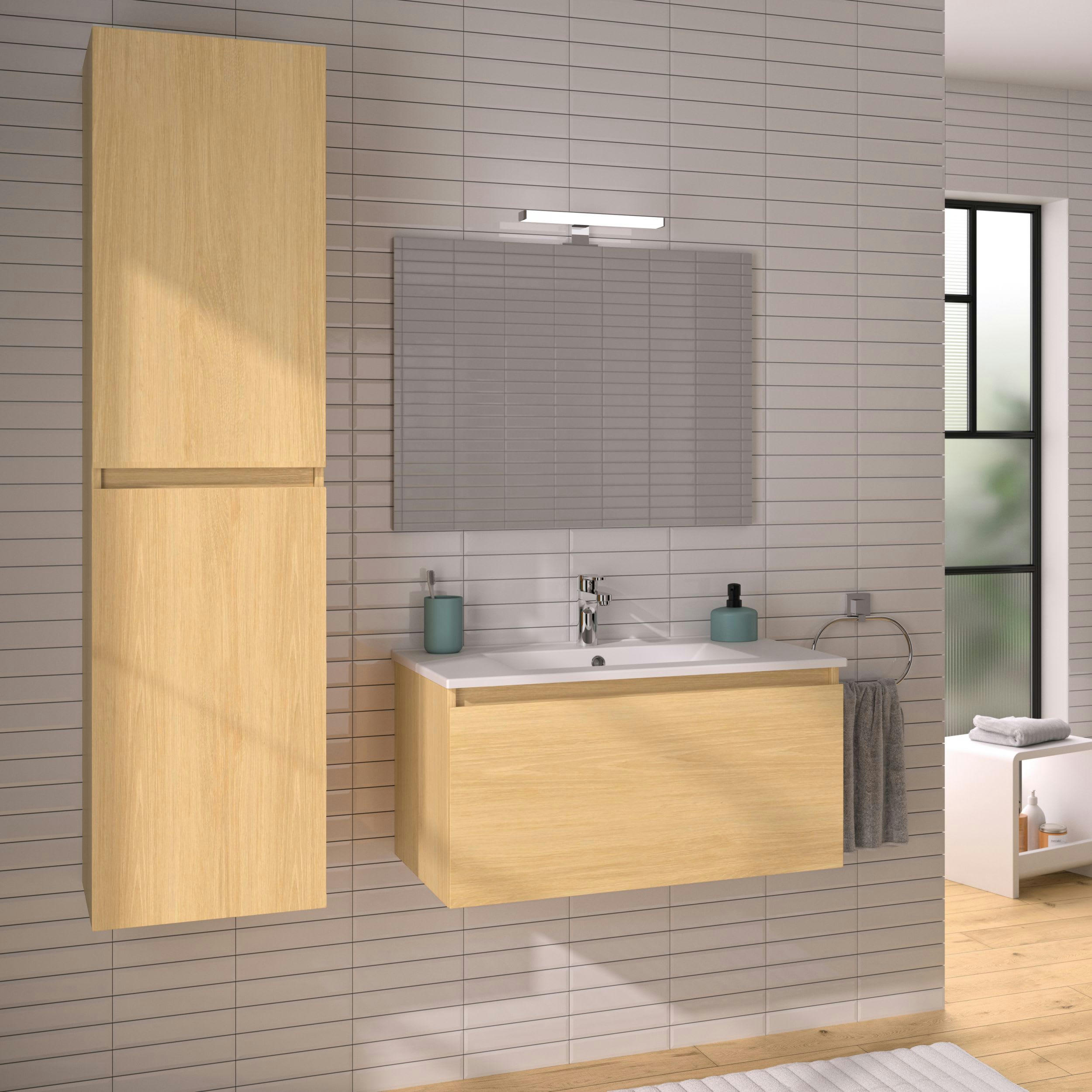 SINGLE - Meuble sous-vasque à suspendre 80cm Chêne Atlas  Tiroirs