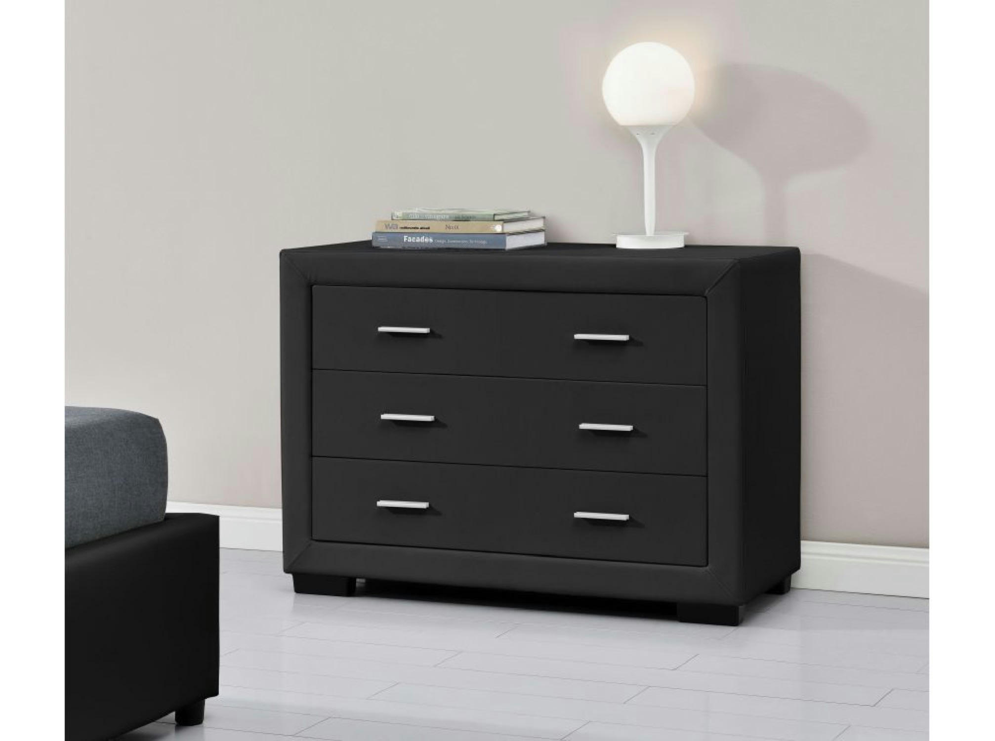 CHARLIE - Commode 3 tiroirs en simili noir