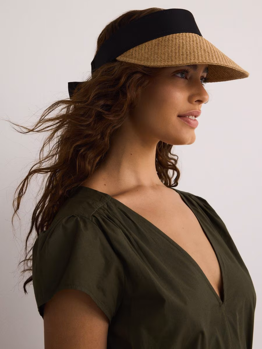 Woven Visor Cap With Ribbon Detail