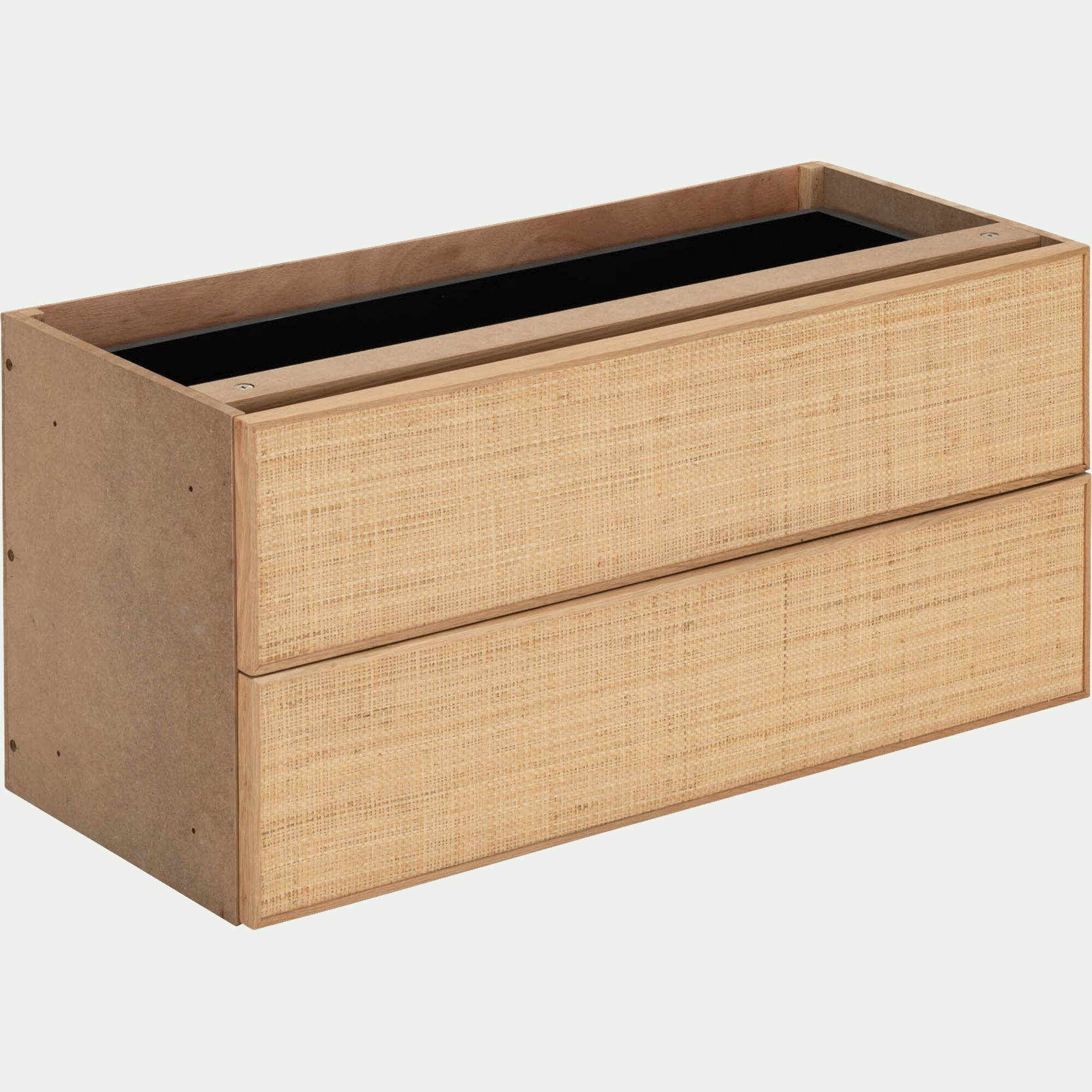 TASSIA - Bloc de 2 grands tiroirs en chêne et raphia L82cm - bois clair